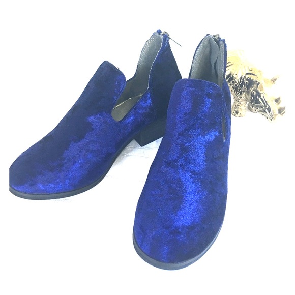 Urban Outfitters Blue Velvet Ankle Boots - Picture 1 of 5